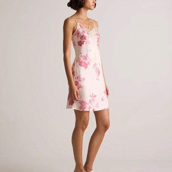 NWT Quince 100% Washable Silk Mini Slip Dress/Nightgown. Large. Pink Bouquet. - Picture 2 of 14